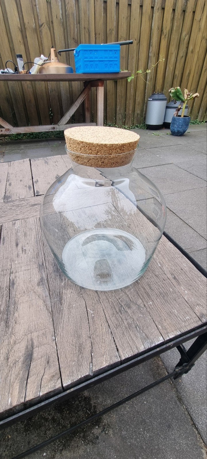 Glazen vaas met kurken deksel, Ophalen of Verzenden, Gebruikt, Transparant, Glas