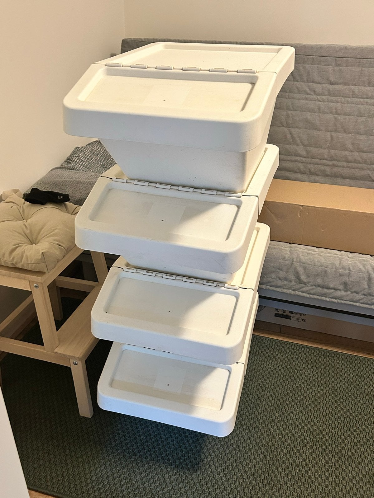 Stapelbare opbergbakken met klepdeksel Sortera van Ikea (4x), Ophalen of Verzenden, Gebruikt
