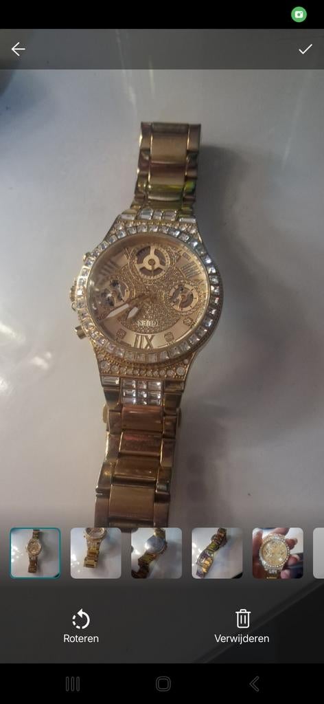 Gouden Guess horloge met bling, Ophalen of Verzenden