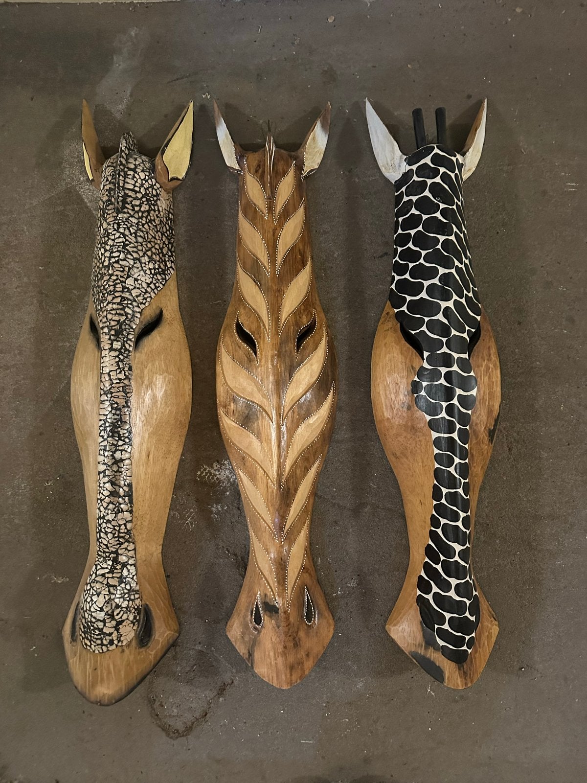 Set van 3 handgesneden Afrikaanse houten maskers, Ophalen, Hout, Bruin, Overige stijlen
