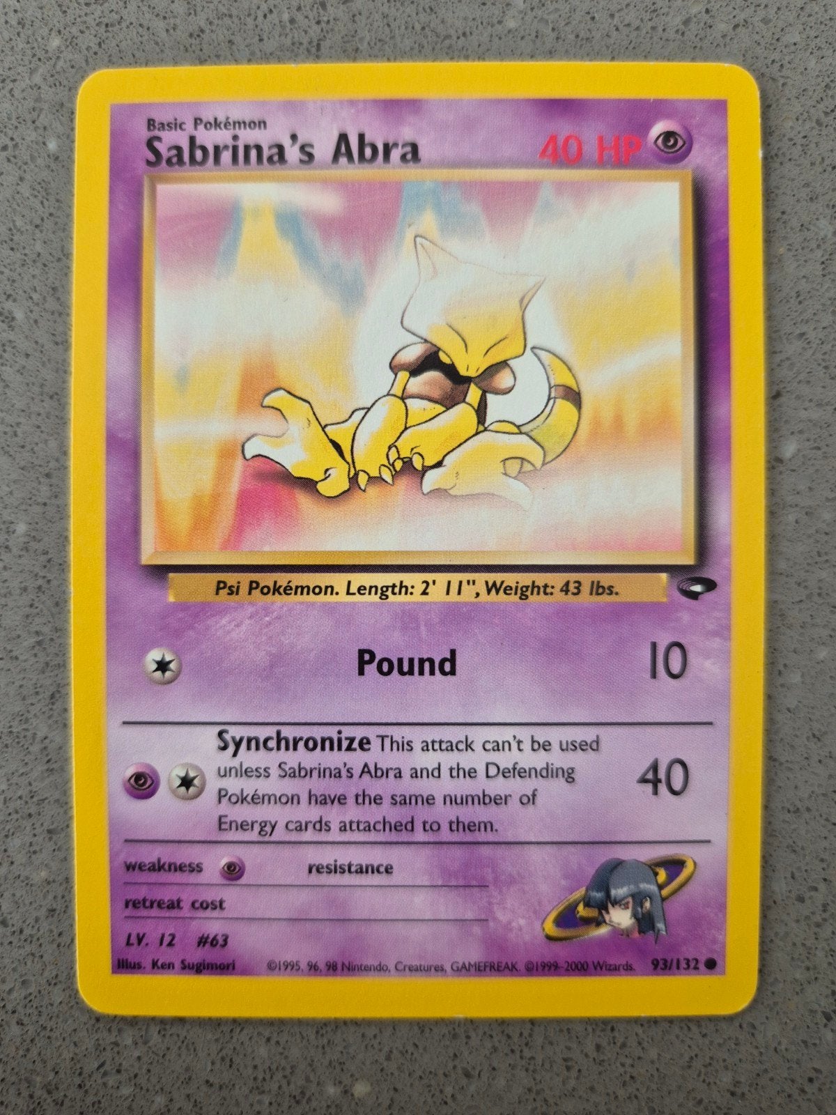 Pokémon Kaart: Sabrina's Abra (Gym Heroes 93/132), Ophalen of Verzenden, Zo goed als nieuw, Losse kaart