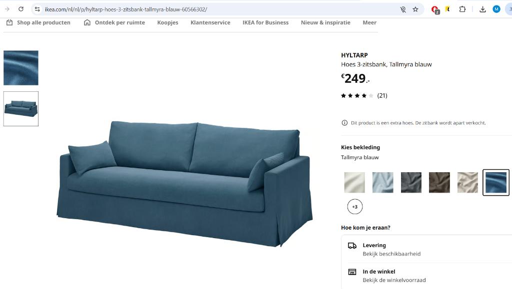 Ikea HYLTARP Hoes 3-zitsbank, Tallmyra blauw., Huis en Inrichting, Ophalen, Overige kleuren, Nieuw, 50 tot 100 cm