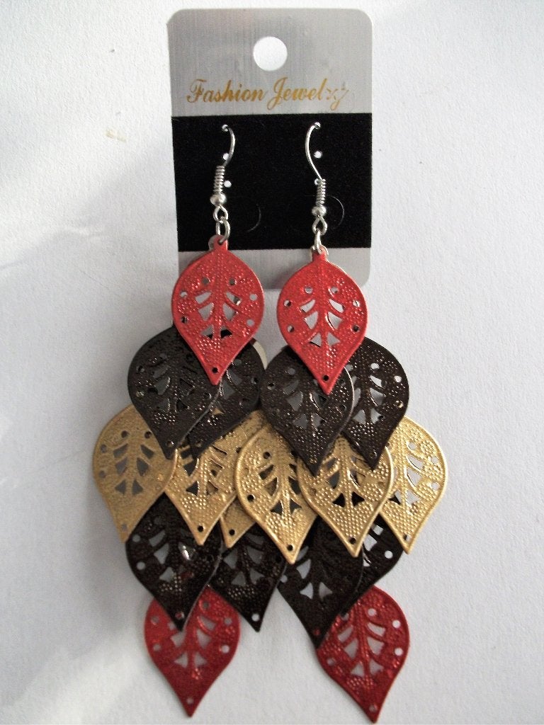 Lange bruine blaadjes hang oorbellen, Overige materialen, Hangers, Bruin, Nieuw