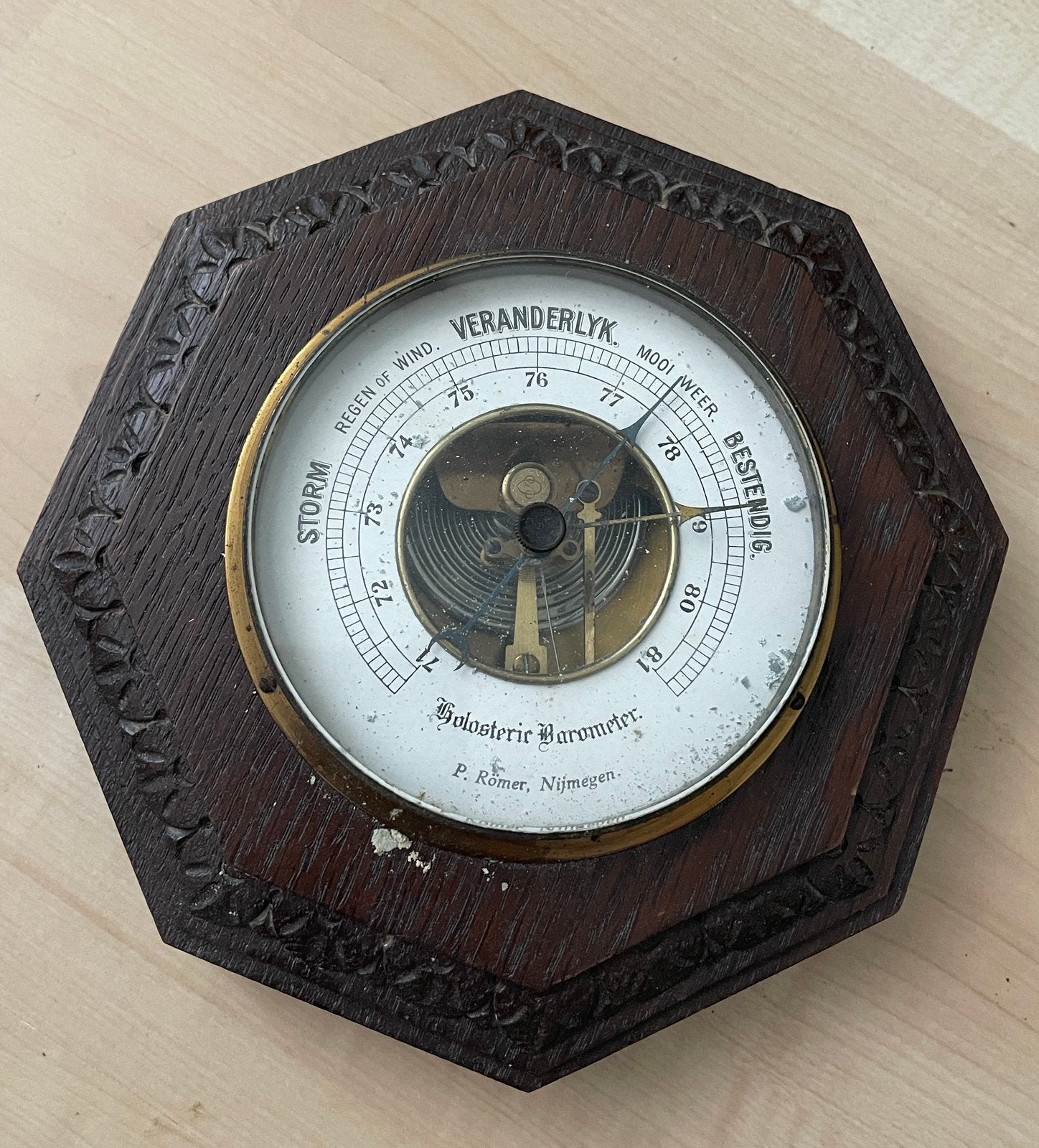 Antieke eiken houten barometer., Audio, Tv en Foto, Weerstations en Barometers, Ophalen, Barometer