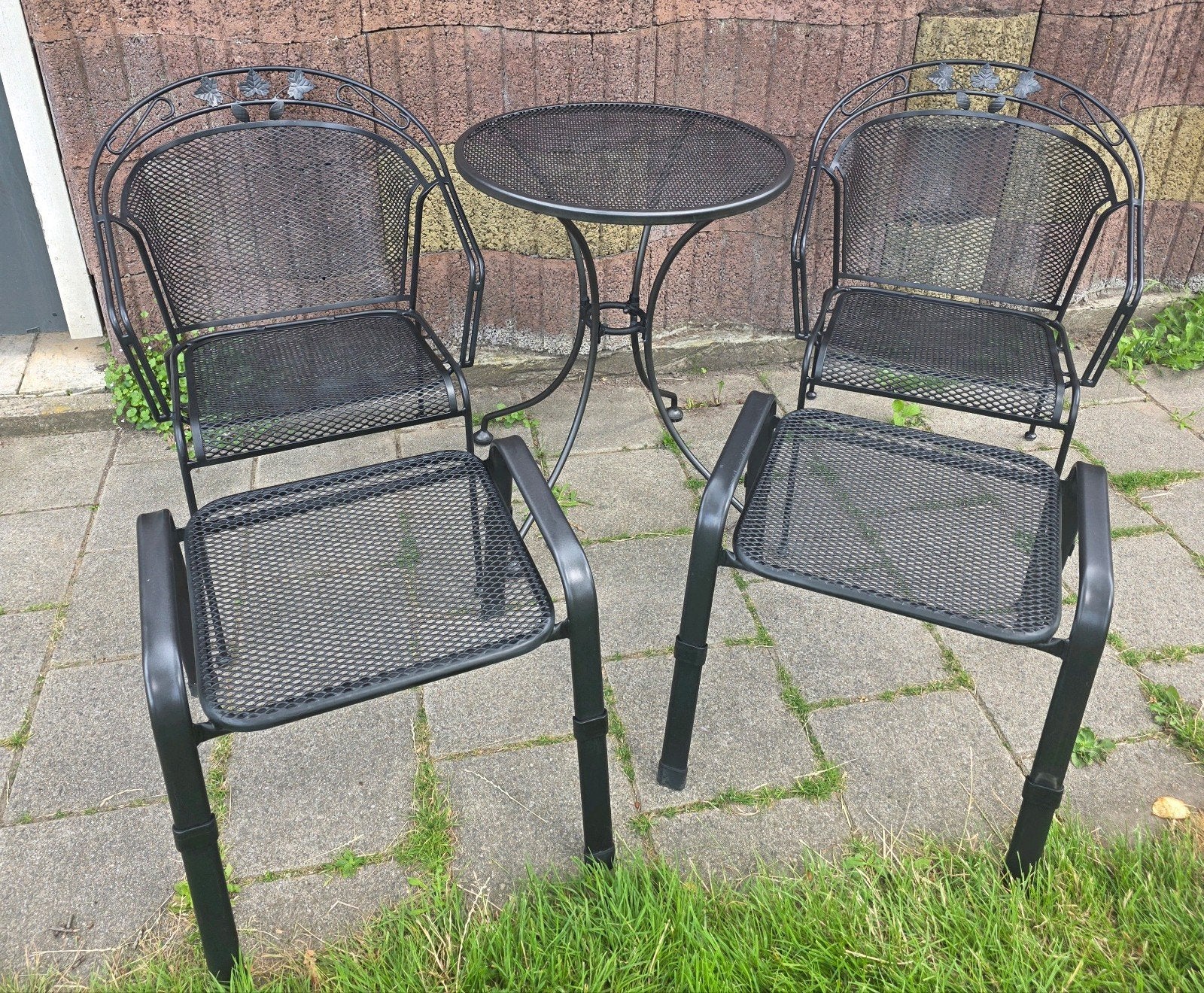 Zwart metalen bistro set - 5 delig, Ophalen, Zo goed als nieuw, Tuinset, Eettafel