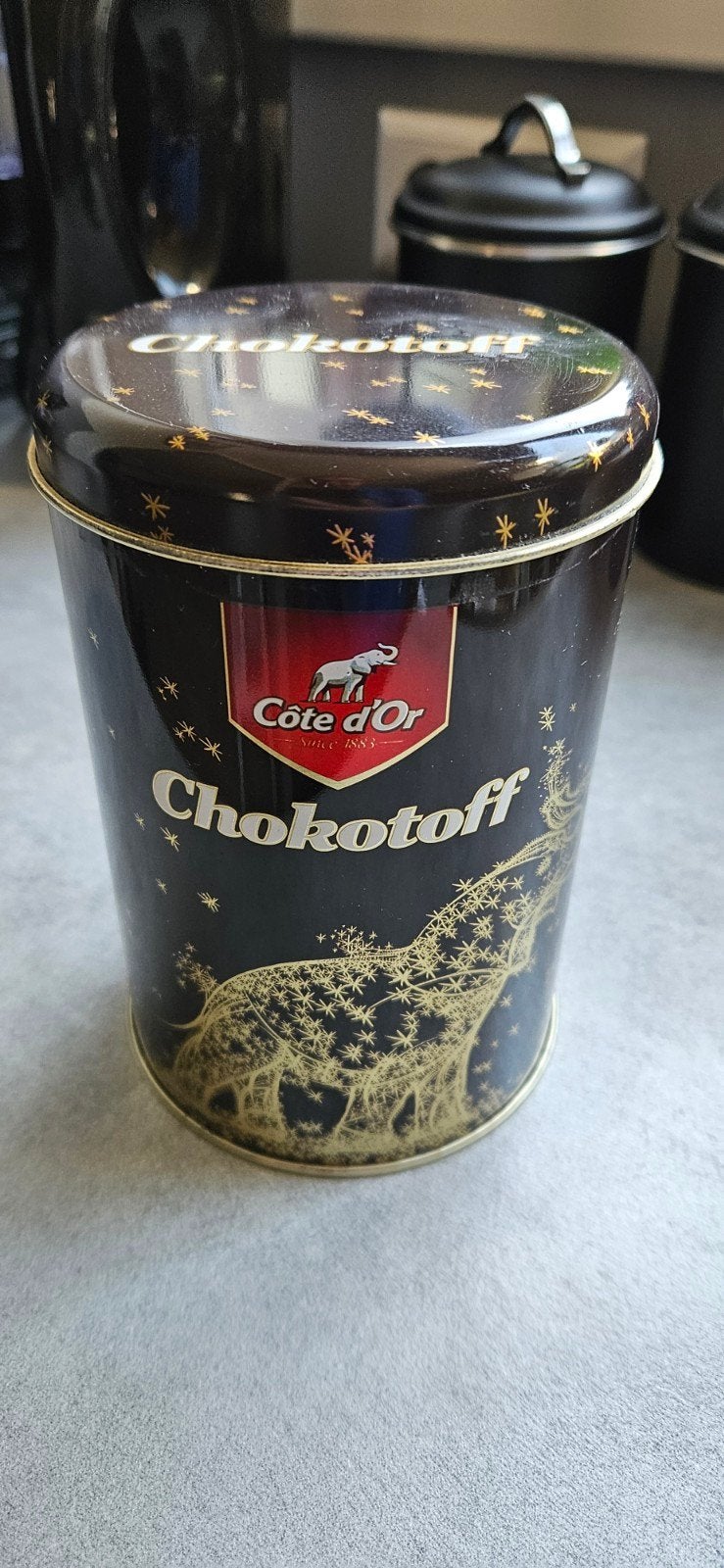 Vintage Côte d'Or Chokotoff blik - Zwart met goud, Ophalen of Verzenden, Gebruikt, Overige, Overige merken