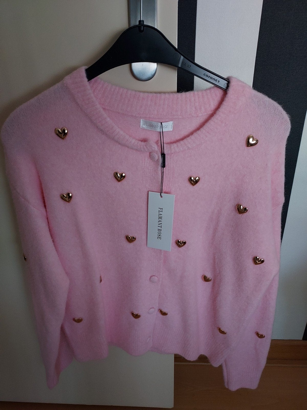 Flamant Rose Roze Vest met Gouden Hartjes - Maat M, Maat 38/40 (M), Nieuw, Roze, Flamant Rose