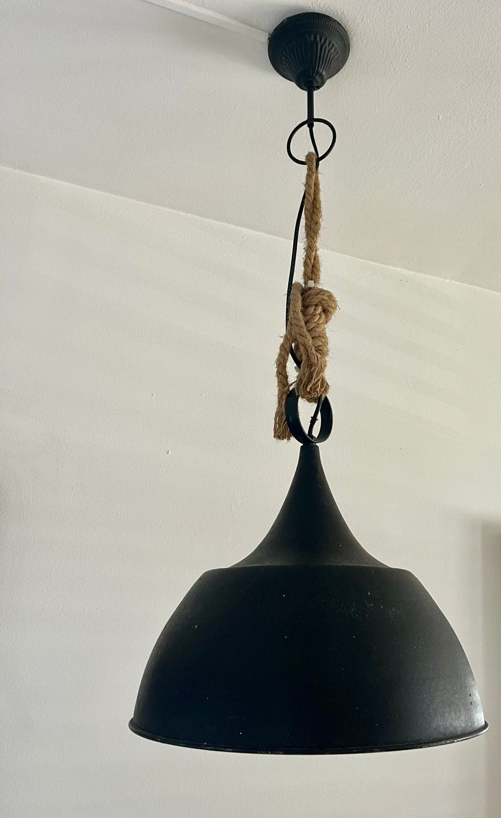 Set van 2 Industriele zwarte hanglampen- 36cm diameter, Ophalen, Gebruikt, Industrieel modern, E27 (groot)