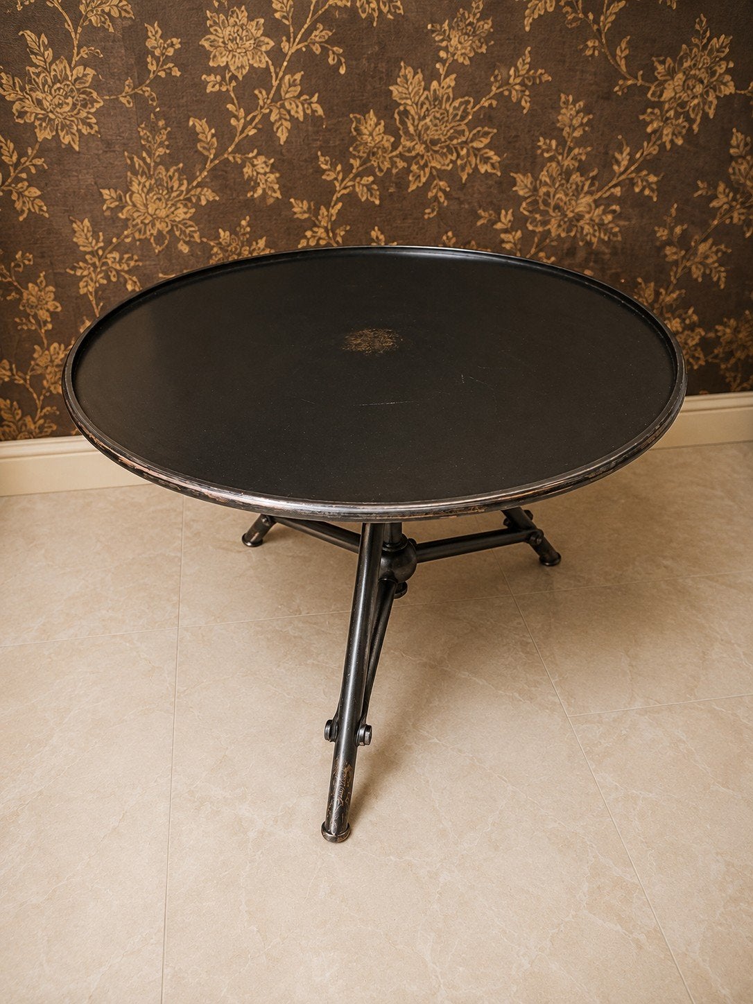 Industriële salontafel - Dutchbone Zwart/ Bruin metaal, Ophalen, Gebruikt, 50 tot 100 cm, Rond