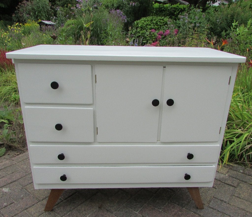 Vintage commode inclusief bladvergroter, Ophalen, 50 tot 70 cm, Voetruimte, 100 cm of meer