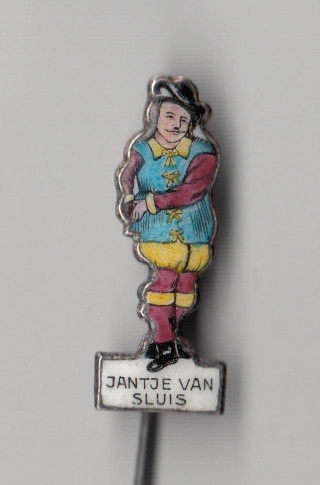 Jantje van Sluis emaille speldje, Gebruikt, Niet vindbaar, Niet vindbaar, Speldje of Pin