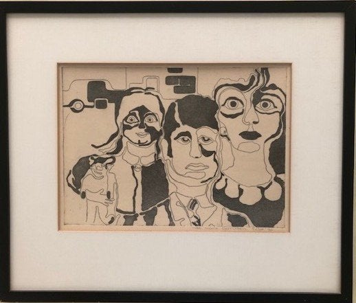 Rosemarie Gerritsen twee etsen uit de jaren 70., Ingelijst, Portret, Ophalen of Verzenden, 1950 - 1999