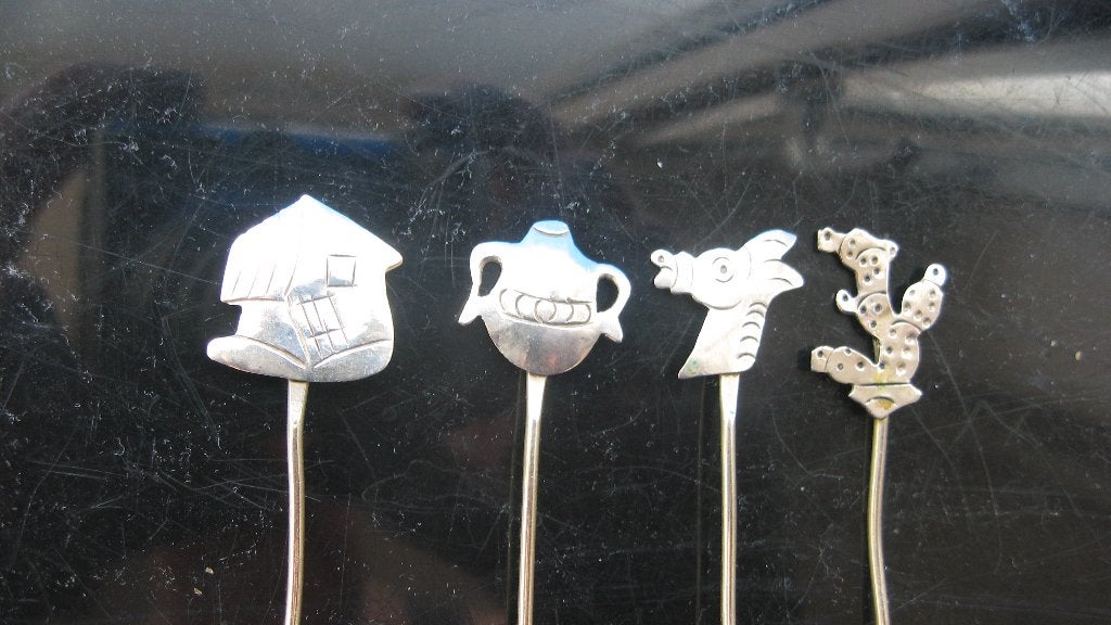 Vintage Taxco Mexico Silver Cocktail Sticks, Antiek en Kunst, Verzenden, Zilver