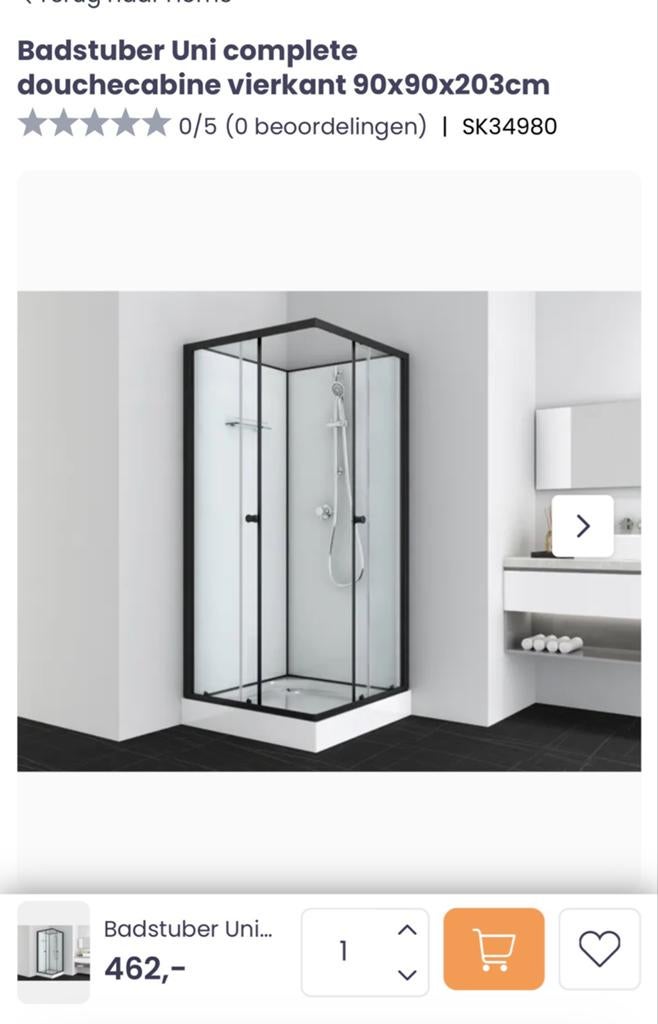 Badstuber Uni Douchecabine 90x90cm met mengkraan, Ophalen, Nieuw, Glas, Douche
