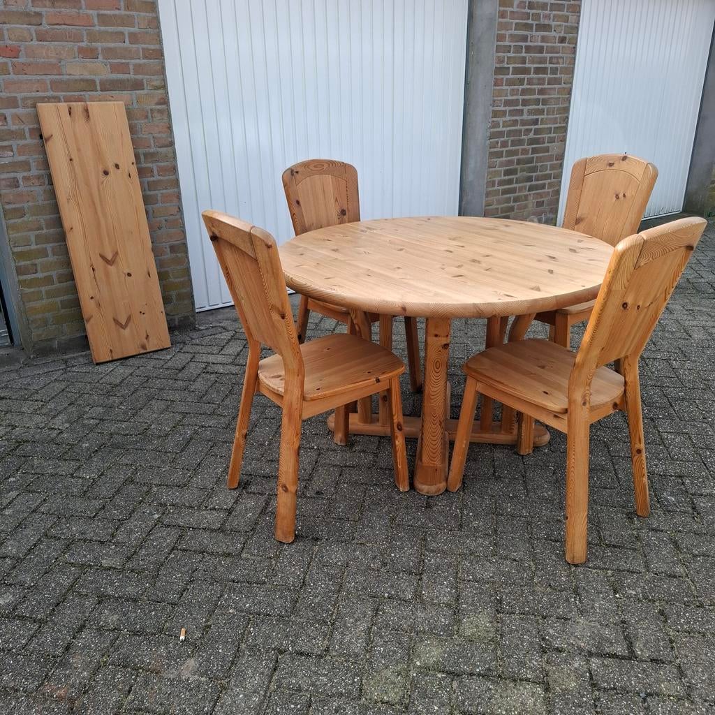 Grenen set ronde tafel,verlengbaar., Ophalen, Hout, 2 zitplaatsen