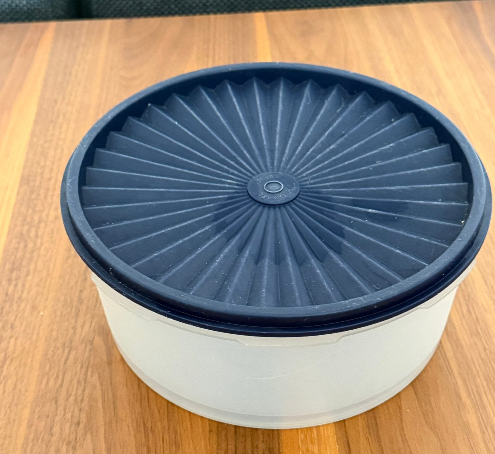 Retro Tupperware koektrommel R met blauw zonnedeksel, Bewaardoos, Ophalen of Verzenden, Zo goed als nieuw, Overige kleuren