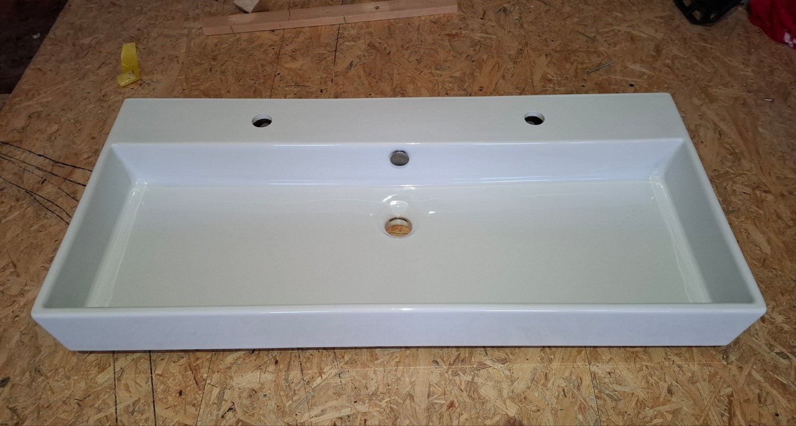 Witte wastafel 100x46 cm met 2 kraangaten  nieuw, Ophalen, Nieuw, Steen, Wastafel