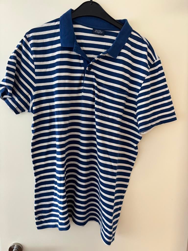 Herenpolo blauw wit gestreept L John Cabot, Kleding | Heren, Ophalen of Verzenden, Zo goed als nieuw, Maat 52/54 (L), Blauw