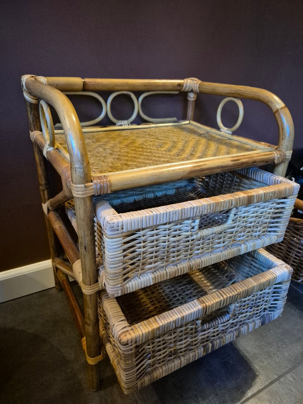 Rotan ladekastje, Huis en Inrichting, Kasten | Ladekasten, Ophalen, Minder dan 50 cm, 1 of 2 laden, Retro, vintage, boho