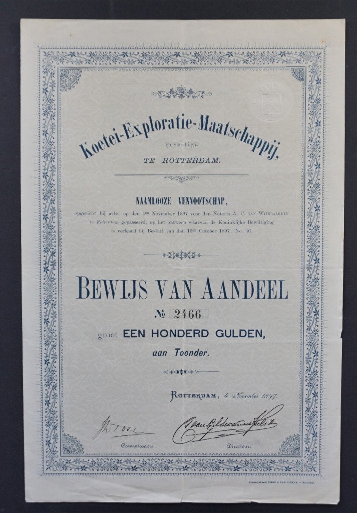 Koetei Exploratie Maatschappij (Olie/Ned.Indie) Rotterdam, Verzenden, Voor 1920, Aandeel