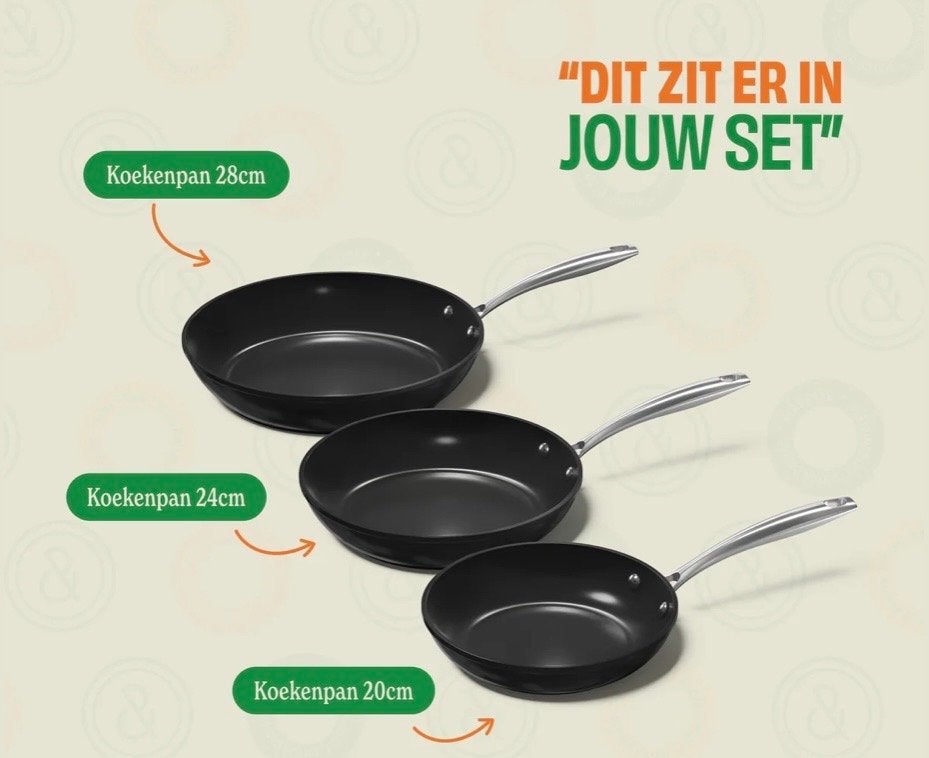 Cook & Pan 3-delige koekenpannenset - PFAS-vrij, Ophalen, Overige typen, Nieuw, Zwart