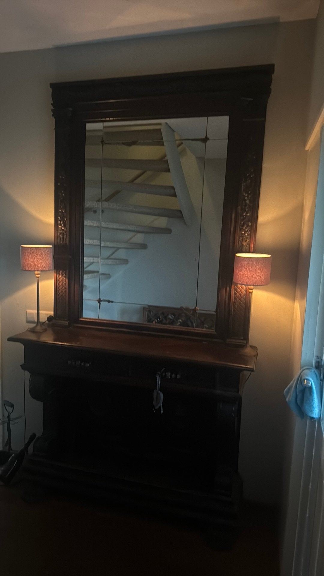 Antieke spiegel met console tafel, Antiek en Kunst, Ophalen, Rechthoekig, 50 tot 100 cm, 200 cm of meer