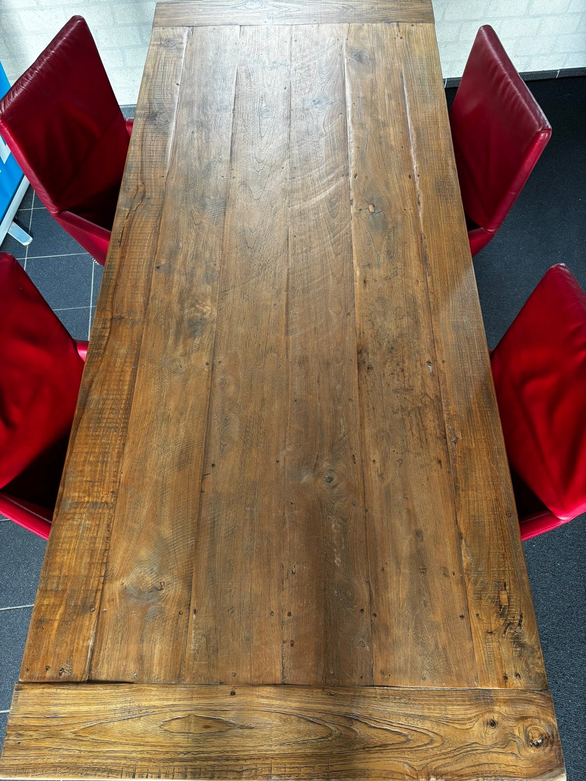 massieve eettafel 235 x 100 cm met lederen design stoelen, Huis en Inrichting, Tafels | Eettafels, Ophalen, 200 cm of meer, 50 tot 100 cm
