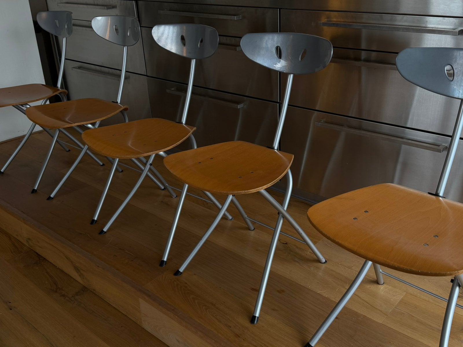 Bonaldo PIU folding chairs jaren 90 Italiaans design, Ophalen, Gebruikt, Postmodern, Vijf, Zes of meer stoelen