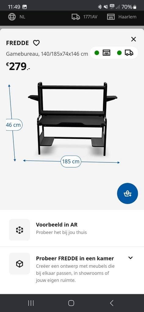 IKEA FREDDE gamingbureau - gedemonteerd, Ophalen, Zo goed als nieuw