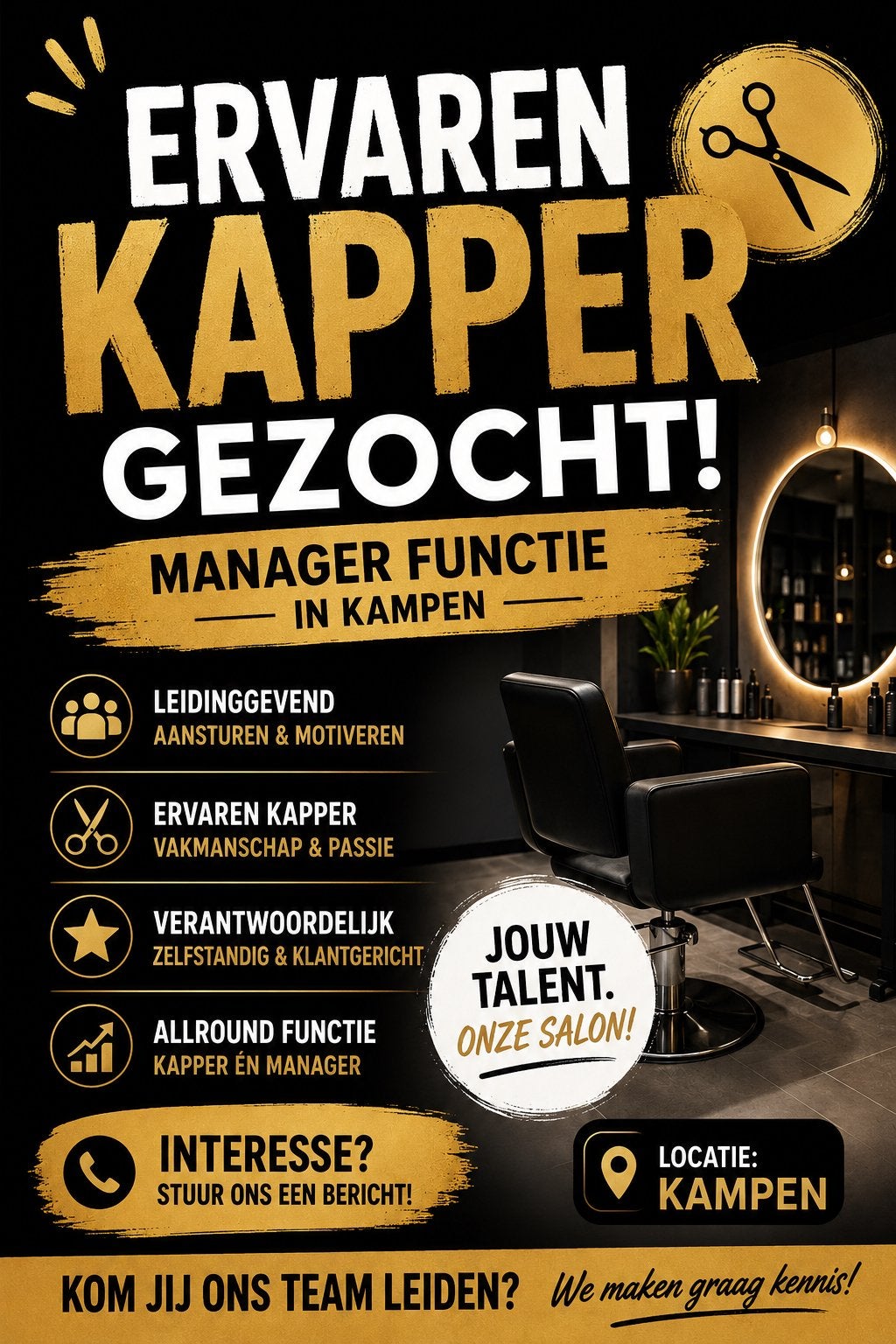 Kapper/ster gezocht manager functie locatie KAMPEN, Ophalen