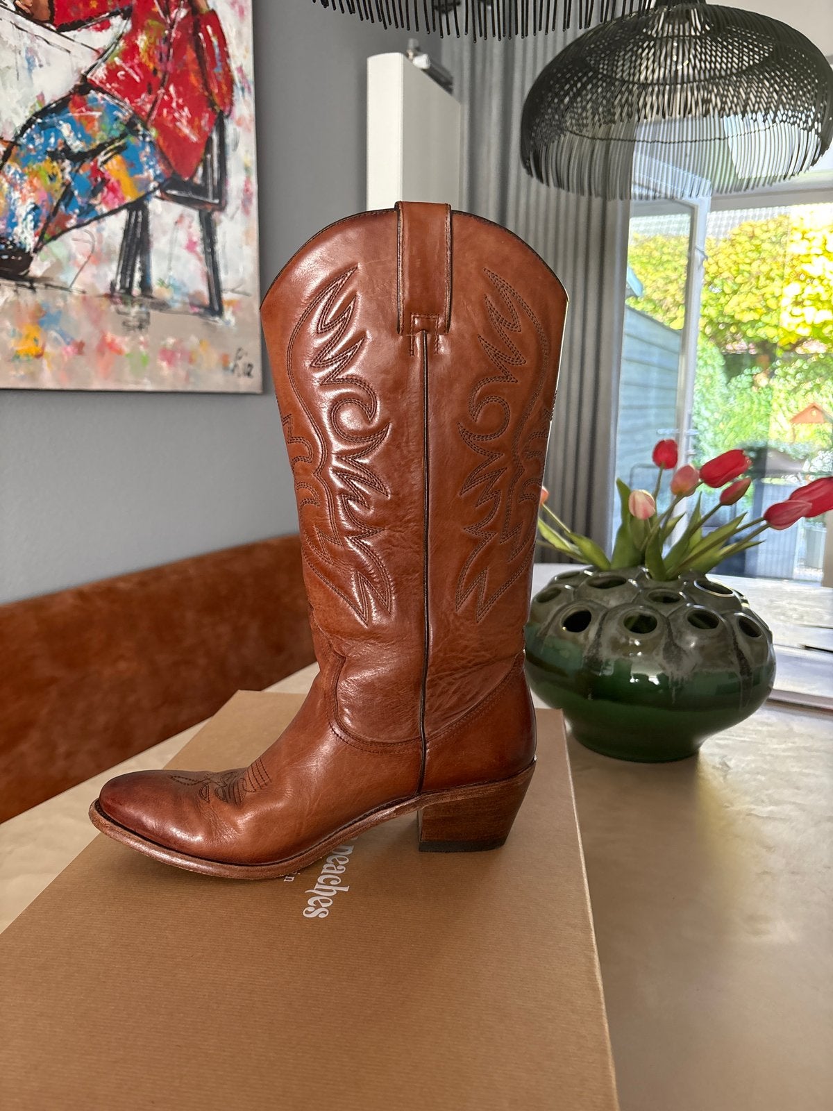 Perlita peachea  Cowboy Laarzen met de hand gemaakt- Maat 39, Hoge laarzen, Bruin, Ophalen of Verzenden, Zo goed als nieuw