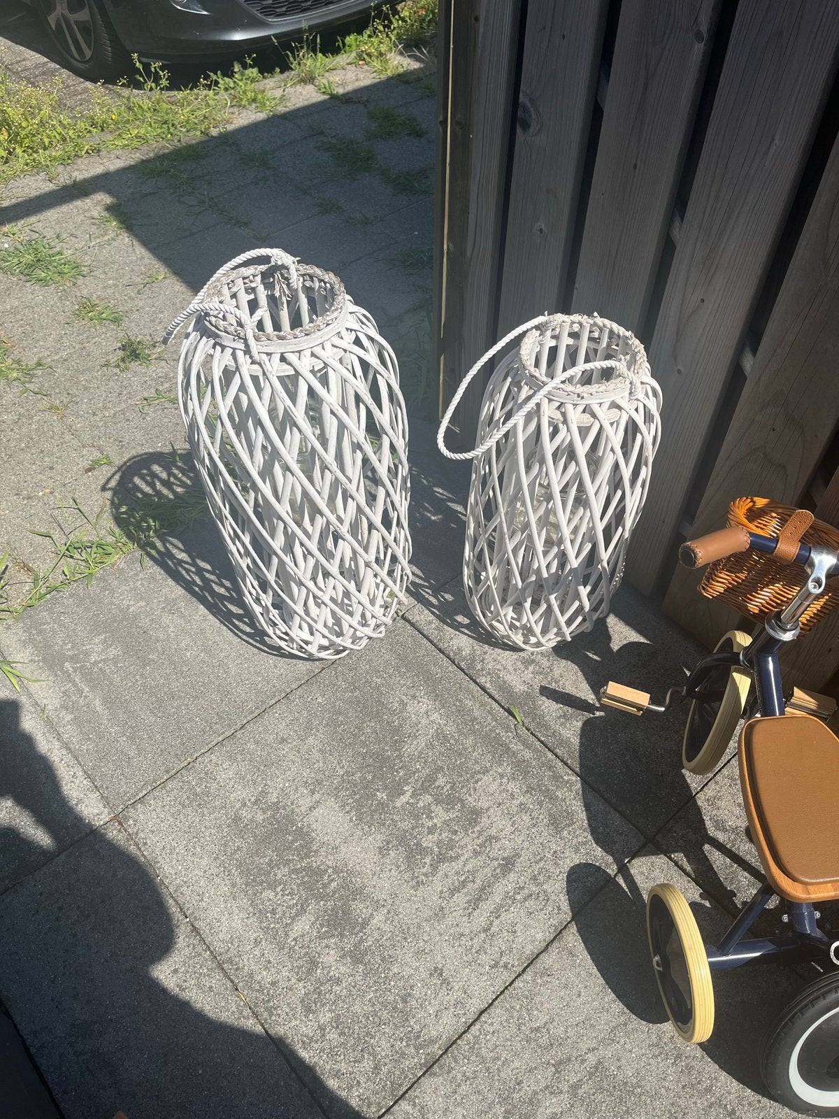 Kaarshouders groot en klein - Witte rieten lantaarns, Ophalen, Gebruikt, Lantaarn, Natuurlijk materiaal