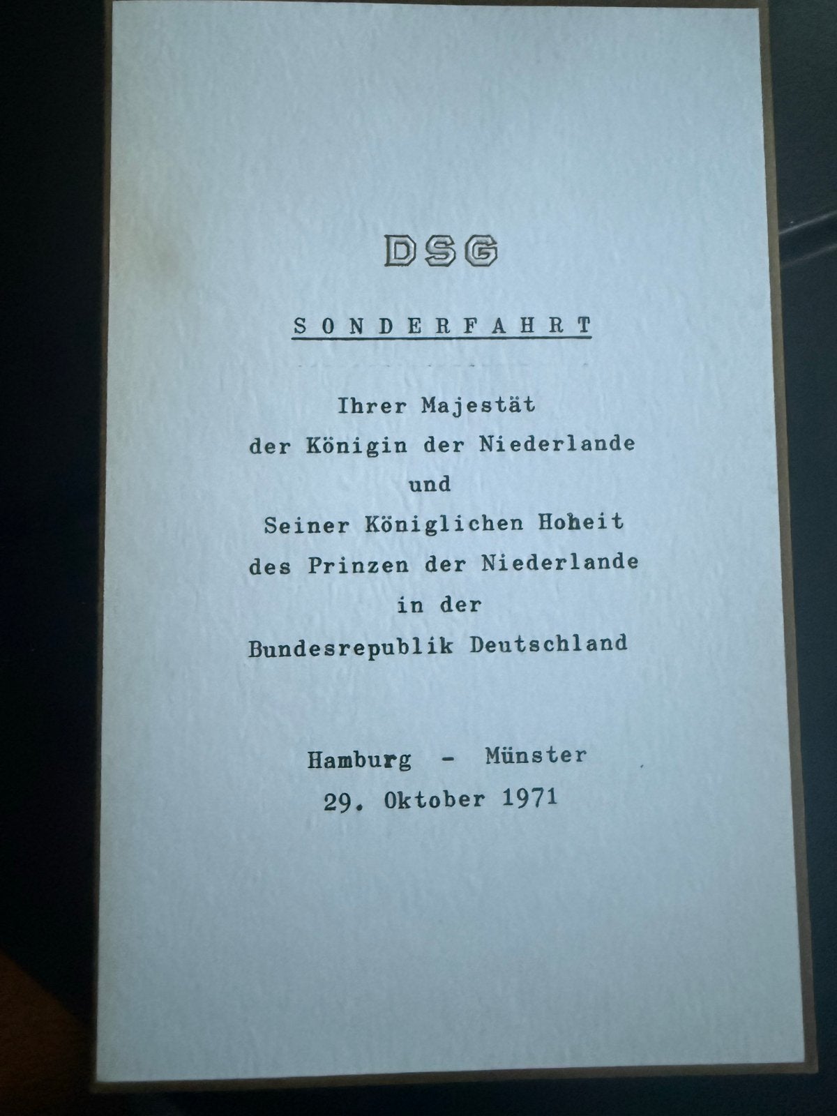 Menu's Koninklijk bezoek Duitsland 1971, Ophalen, Gebruikt, Buitenland, Tijdschrift of Boek