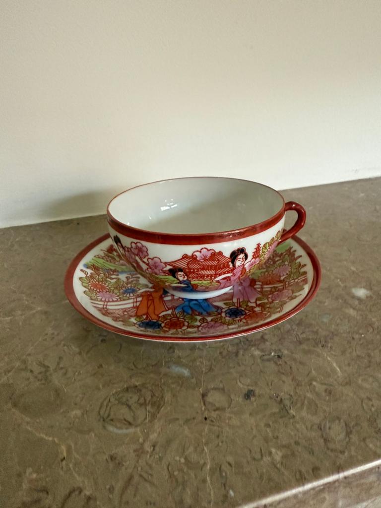 Vintage Japans eierschaal porselein - kop en schotel, Ophalen of Verzenden