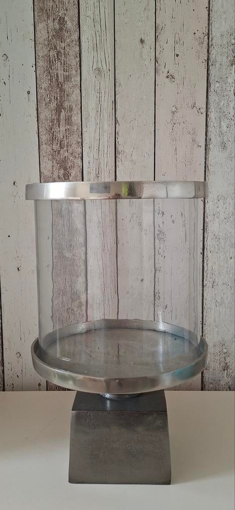 Groot zilverkleurig windlicht Maison Manon (43 cm), Ophalen, 25 tot 50 cm, Zo goed als nieuw, Metaal