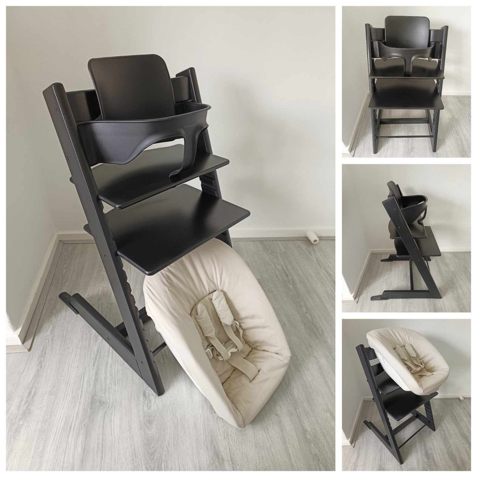 ZGAN! Stokke Tripp Trapp zwart met babyset en newbornset, Meegroeistoel, Ophalen of Verzenden, Zo goed als nieuw, X