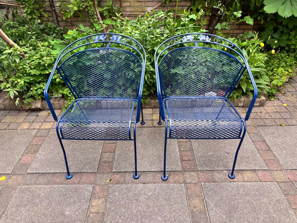 tuinstoelen ijzer blauw, Tuin en Terras, Tuinstoelen, Ophalen, Gebruikt, Metaal