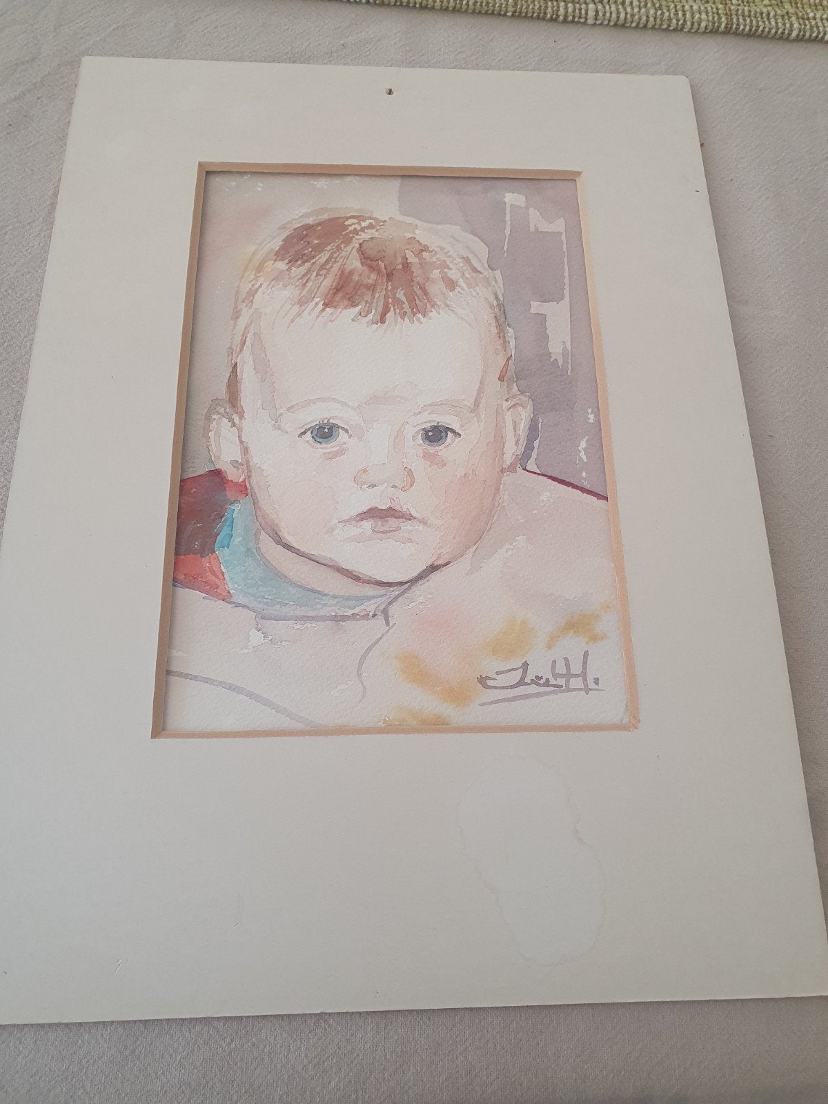 Aquarel kinderhoofd gesigneerd, Antiek en Kunst, Ophalen