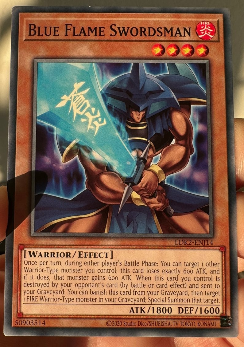 Yu-Gi-Oh! Blue Flame Swordsman Legendary Print !, Ophalen of Verzenden, Zo goed als nieuw, Losse kaart