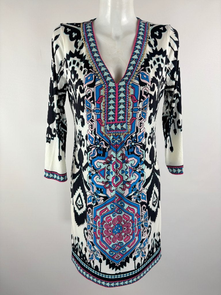 HALE BOB wit blauw kraaltjes jurk  Maat M, Maat 38/40 (M), Blauw, Ophalen of Verzenden, Zo goed als nieuw