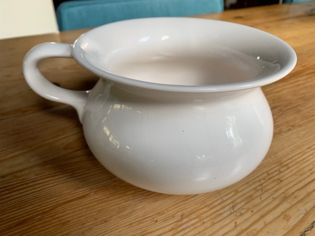 Witte bloempot met handvat, Tuin en Terras, Bloempotten, Rond, Ophalen of Verzenden, Zo goed als nieuw, Balkon