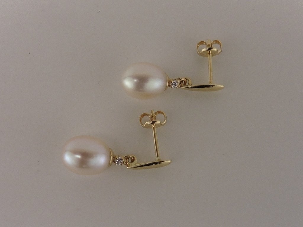 Gouden oorhangers met parel en zirkonia                  G15, Gebruikt, ., Ophalen of Verzenden, .