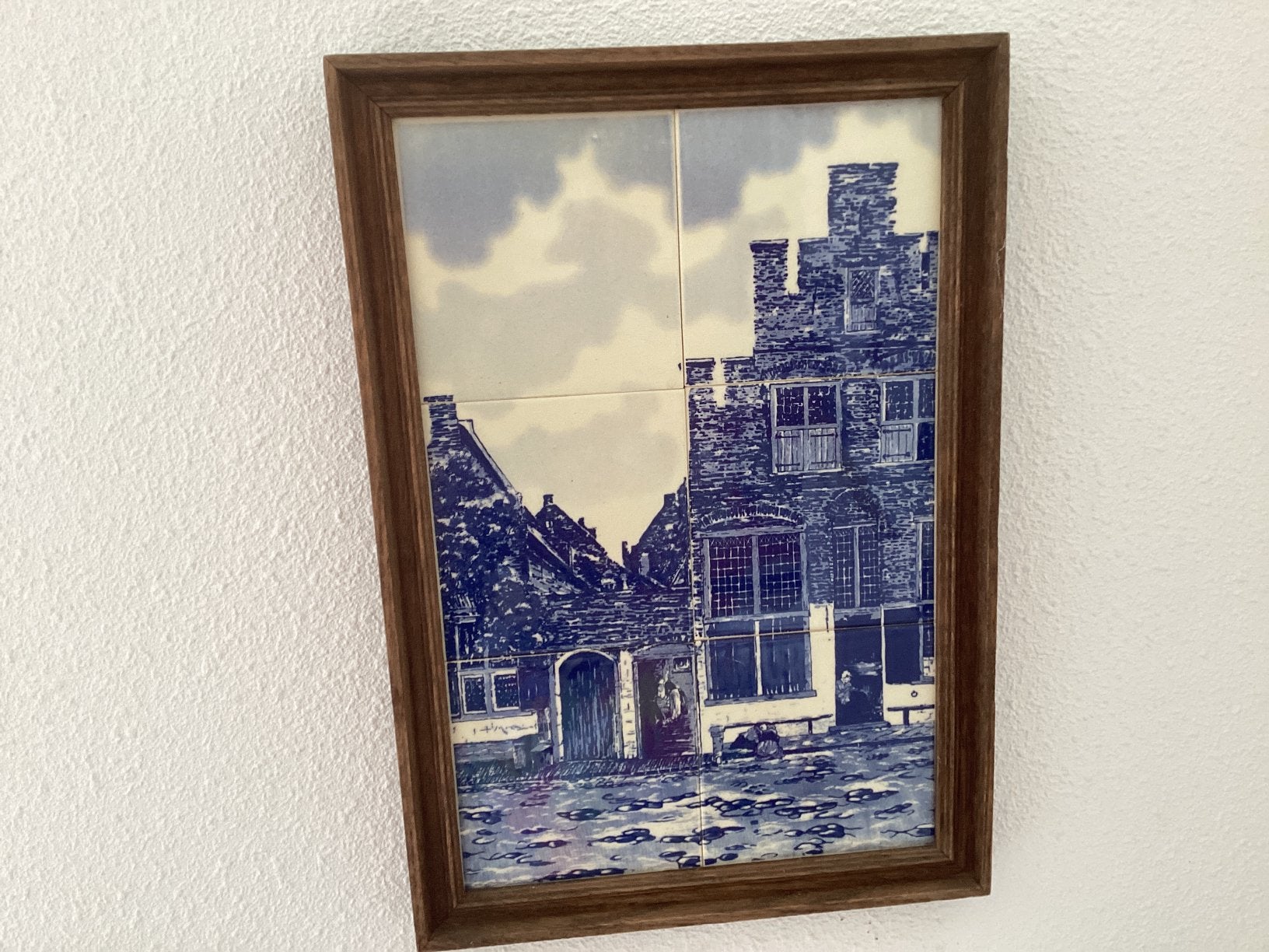 Straatje van Vermeer / Delfts Blauw tegels / hoog 36.5x25 cm, Antiek en Kunst, Ophalen of Verzenden