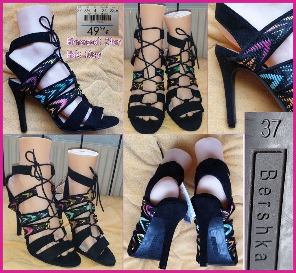 BERSHKA feestelijke sandalen met hoge hakken maat 37, Zwart, Nieuw, Schoenen met hoge hakken, Bershka