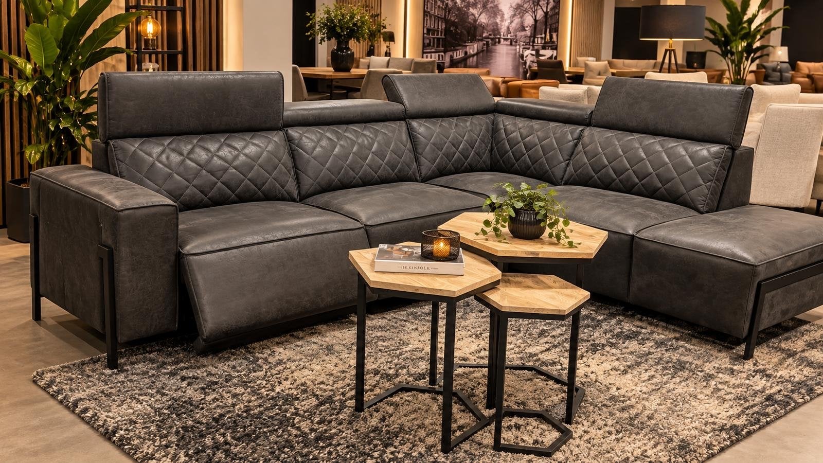 Luxe Leren Loungebank met Elektrische Relaxfunctie, Ophalen
