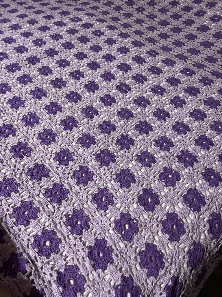 Prachtige lila paarse gehaakte sprei 200x190 katoen, Ophalen of Verzenden