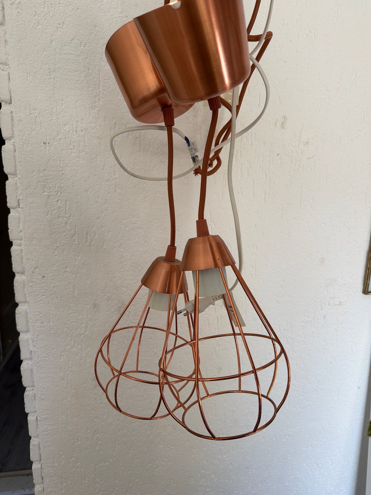 IKEA Slattbö hanglampen - koperkleurig (2 stuks), Ophalen of Verzenden, Zo goed als nieuw, Metaal, E14 (klein)