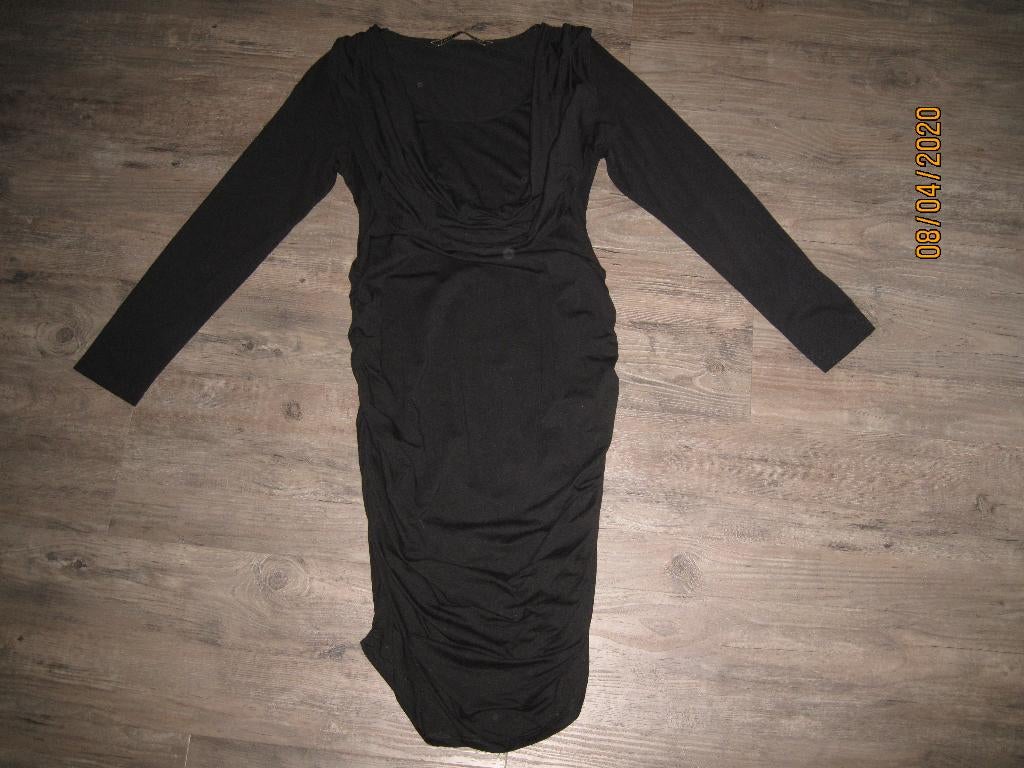 Creme de la creme zwarte jurk met watervalhals maat L, Kleding | Dames, Zwart, Maat 42/44 (L), Creme de la creme, Ophalen of Verzenden