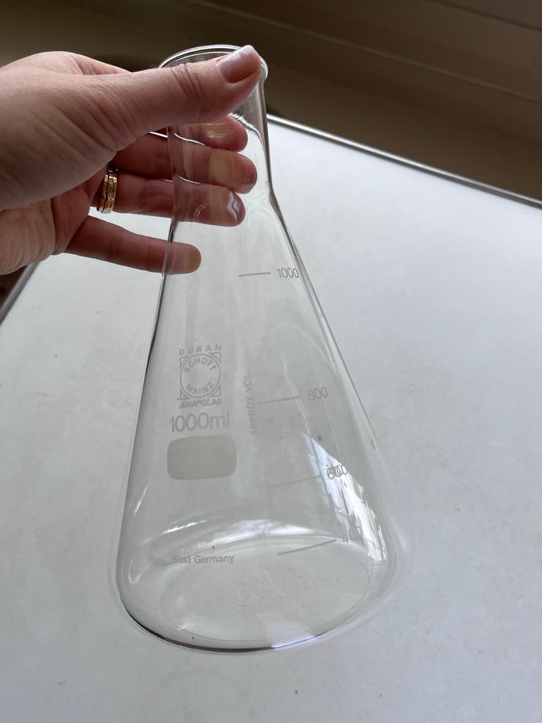 Duran Schott Jenaer Glas 1000ml Erlenmeyer kolf, Huis en Inrichting, Ophalen, Zo goed als nieuw