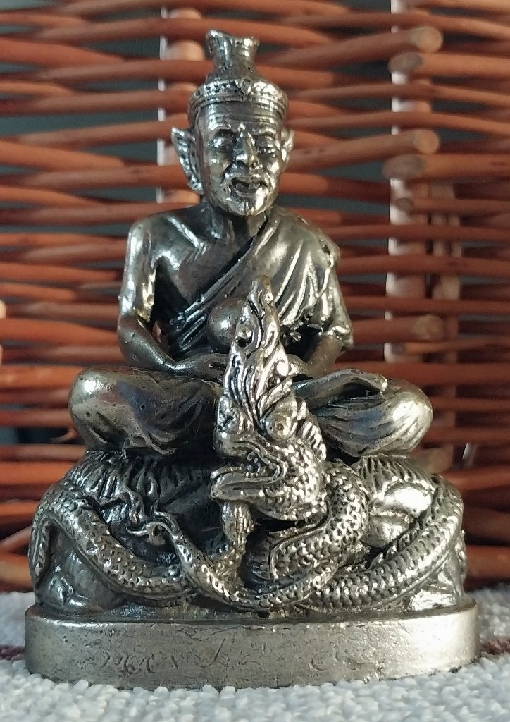 Bucha Phra Lersi Narod,Hermit,Boeddha,Buddha-Thai Verzilverd, Gebruikt, Gesigneerd, 10 cm, Ophalen of Verzenden